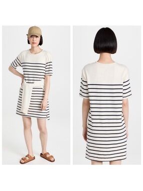 Faherty Navy Cayman Stripe Short Sleeve Tee Shirt Dress Summer Vacation